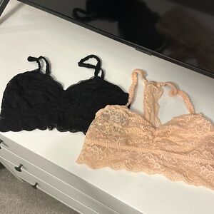 Bundle of 2 lace bralettes from Pink- no padding; 1 black and 1 peach-pink